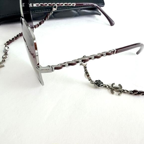 Chanel Butterfly Sunglasses & Chain Gunmetal Burgundy Pink 4274-Q Luxury $1695 main image 4